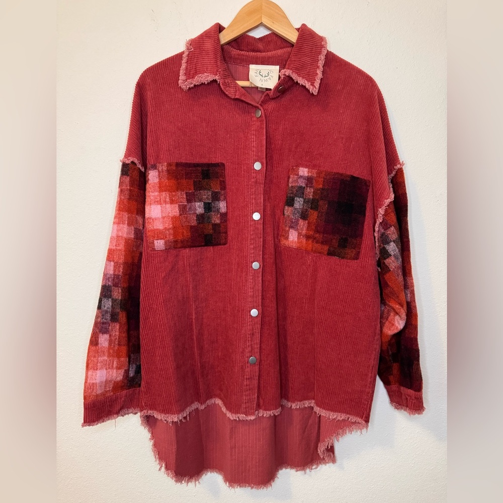 NEW Fantastic Fawn Small Burgundy & Purple Corduroy Button-Up Shacket